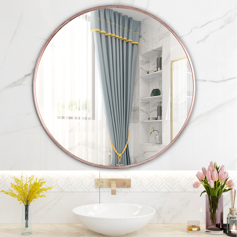 Bedroom Makeup Mirror Round Home Wall Hanging No Punch Dressing Table Light Luxury Wall Mesh Red Beauty Salon Specification drawing