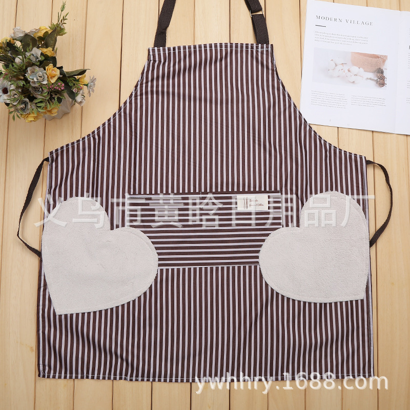 【 Hold Jia 】 Solid Color Striped Kitchen Household Cleaning Love Can Wipe Hands Apron Can Be Adjusted Sling Gift Advertising Item Picture