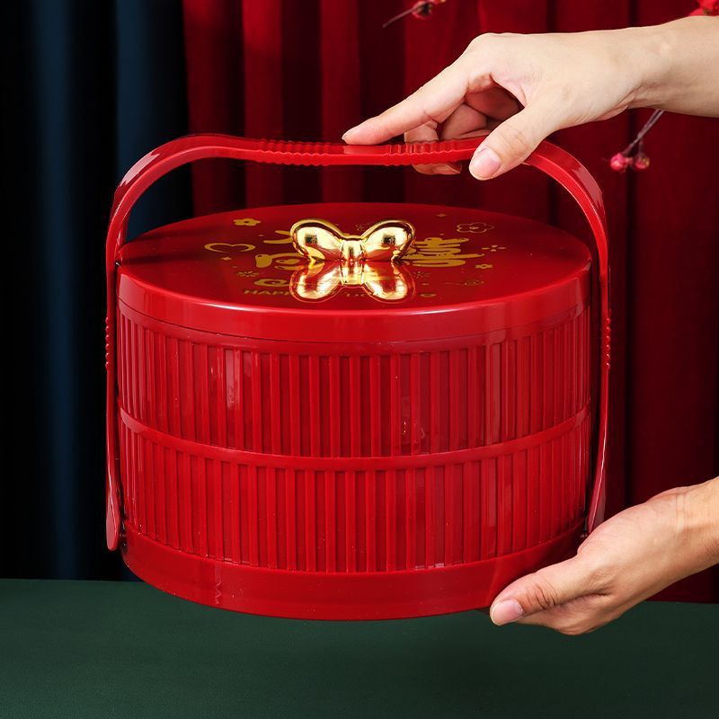 Wedding dumpling box, wedding bride's dowry double-layer hand-held food box, newlyweds' return gift dumplings and noodles compartments storage box details Picture