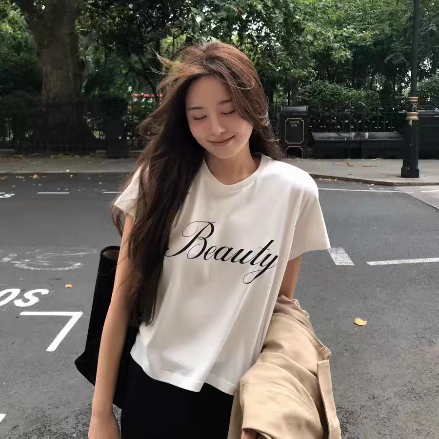现货2026春季新款韩国东大门OU*CE宽松圆领字母印花短袖T恤上衣女