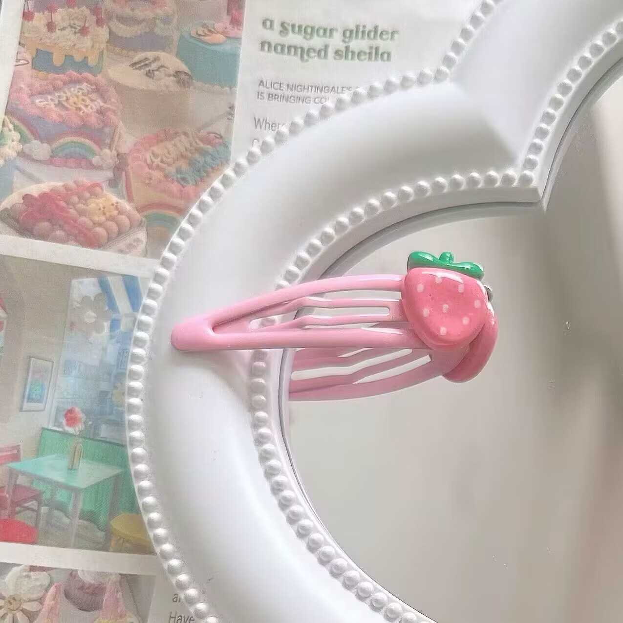 嫩粉可爱甜美草莓发夹小女孩水果边夹少女心时尚学生鸭嘴夹发饰详情6