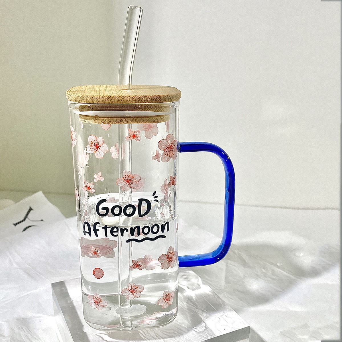 Glass cups, high borosilicate glass printed with LIDS, milk tea straw cups, various styles of household single-layer glass cups Specification image