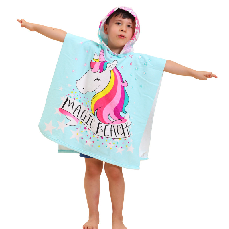 Explosive Spot Wholesale Children's Cape Bath Towel Cape Baby Hooded Bath Towel Absorbent Cartoon Printed Beach Bathrobe Item Picture