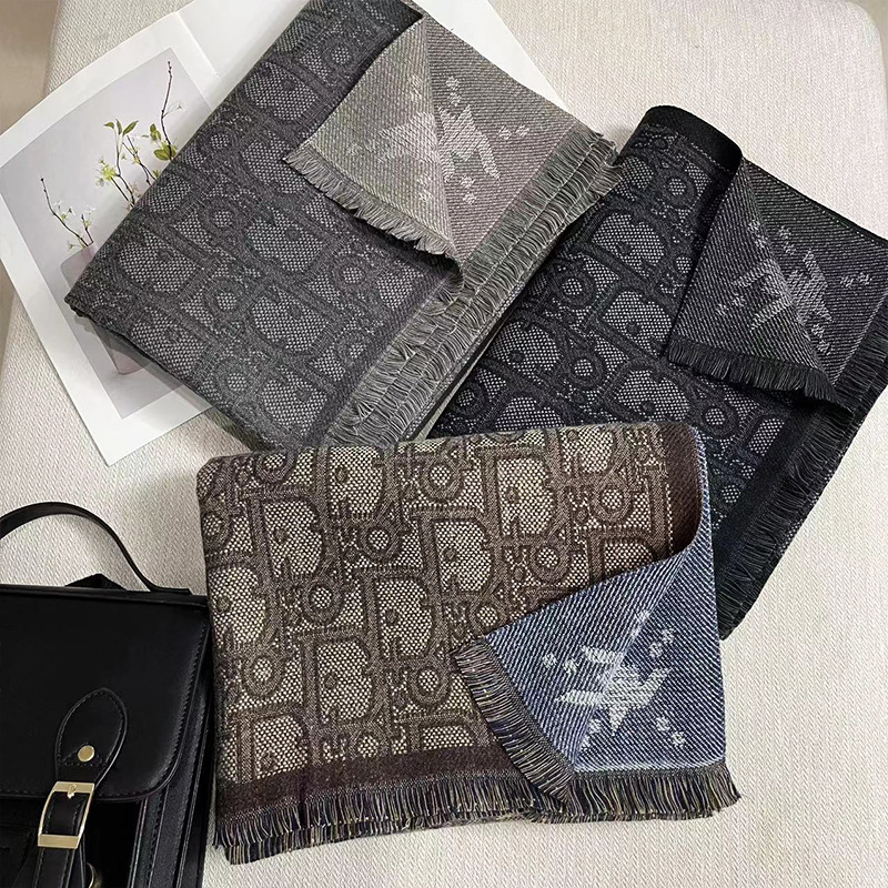 Double-Sided Imitation Cashmere Scarf Thousand Bird Lattice Men's Autumn And Winter Neck Dongdaemun New Big-Name Color Mosaic Korean Version Cape details Picture