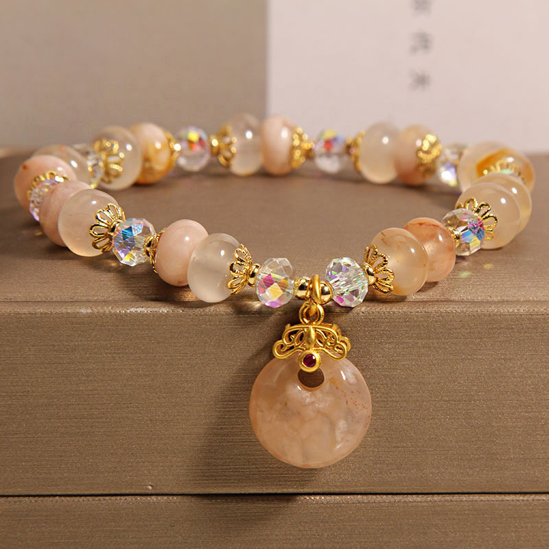 Natural cherry blossom agate bracelet for women, light luxury, niche, exquisite and high-end feel, peace pendant bracelet, a gift for best friends