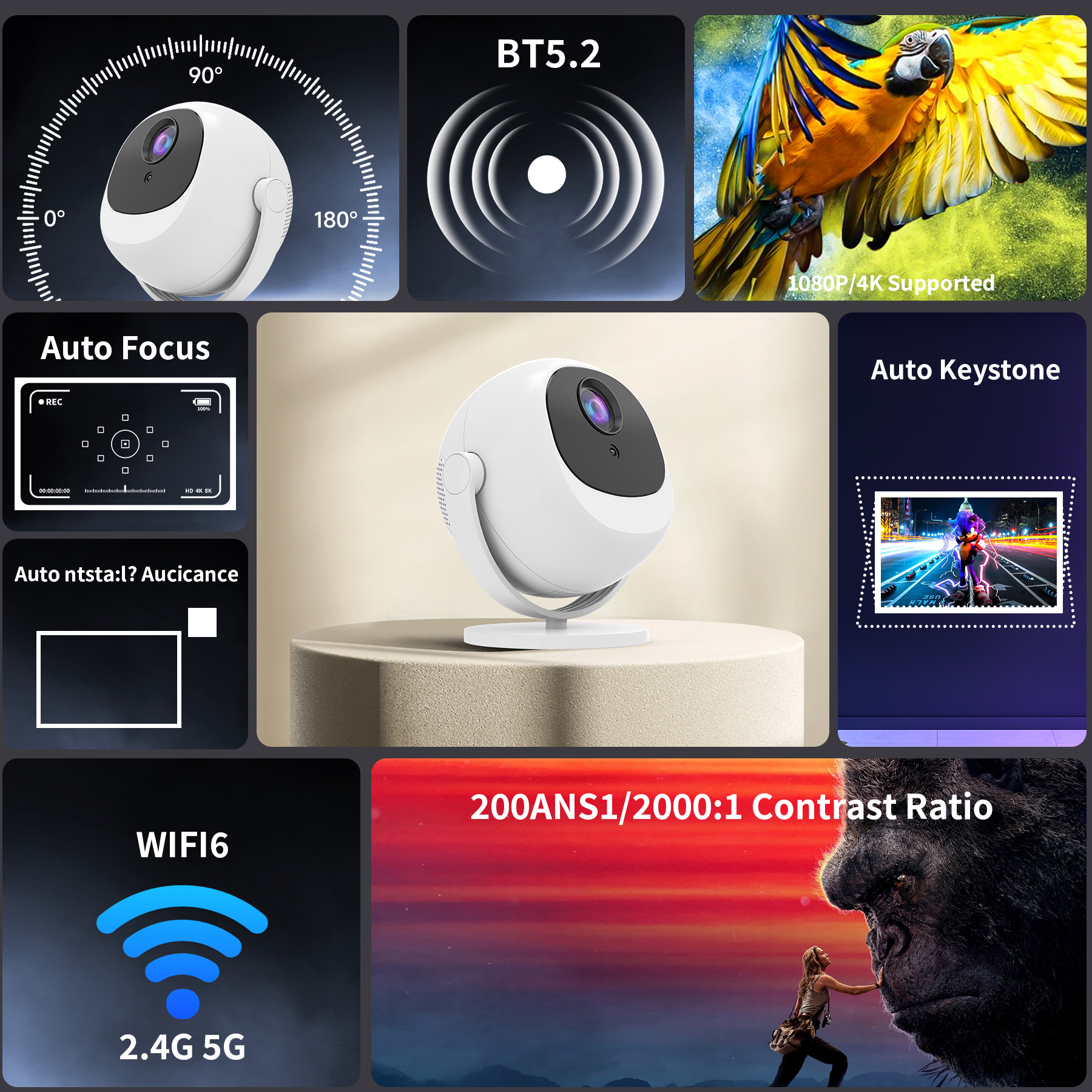 Cross-Border L360 Foreign Trade Edition Smart Spherical Projector Android 11 Bluetooth 5G Dual-Band High-Definition 4K High-Definition Projector Application Scenario