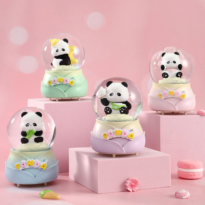 国潮熊猫水晶球小摆件迷你可爱卡通萌宠发光玩具学生毕业生日礼物