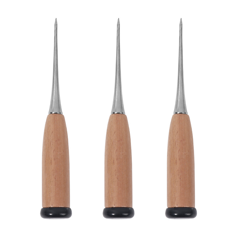 New black tail cone hand diy leather drilling tool Wooden handle awl pointed perforation pick thread thousand through awl Item Picture