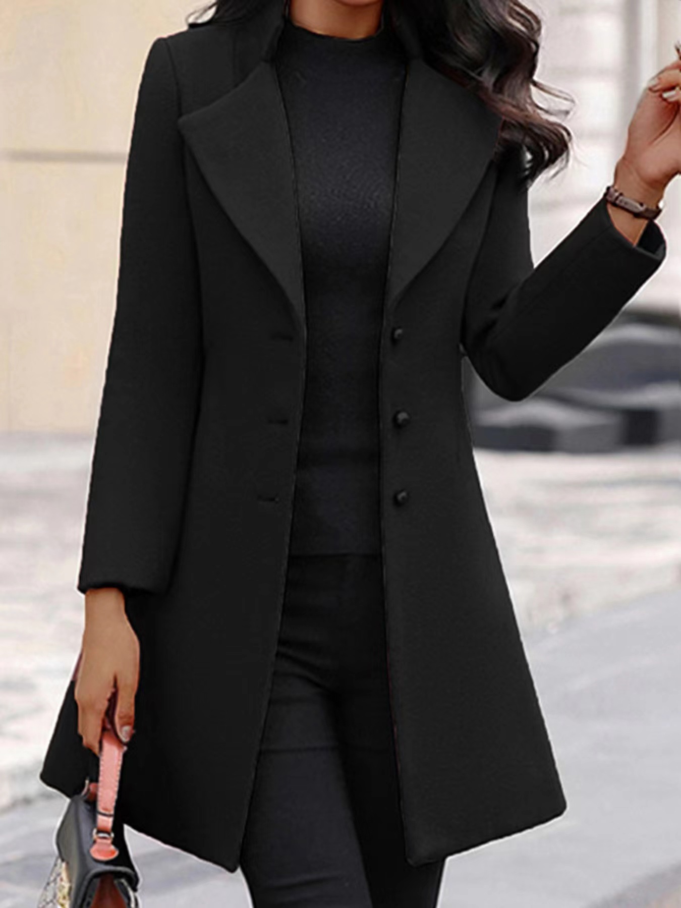 冬季新款女式外套韩版修身中长款2023亚马逊欧美女装跨境毛呢大衣详情图3