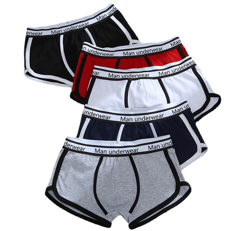 European Code Simple Sexy Solid Color Letters Comfortable Breathable Pure Cotton Underwear Men's Boxers Spot Wholesale Item Picture