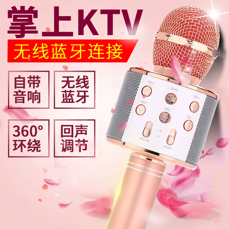 跨境ws858手机k歌宝卡拉ok无线蓝牙电容麦克风儿童歌话筒音响一体