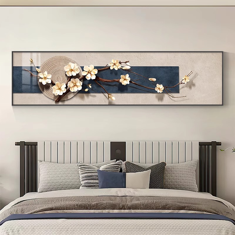 新中式国风玉兰主人房卧室装饰画 高档大气酒店床头墙壁挂画 现代横幅墙饰艺术品详情1