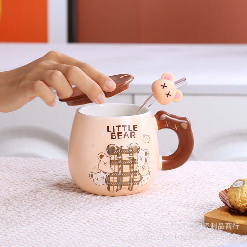 Creative Mug Violent Bear Cute Cartoon Net Red Water Cup Coffee Cup With Hand Gift Milk Cup With Straw Gift Specification drawing