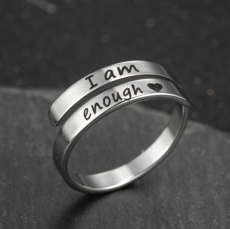 Vintage Open Ring Ins Fashion Stainless Steel Amazon Accessories I Am Enough Double Ring Women Wholesale Specification drawing