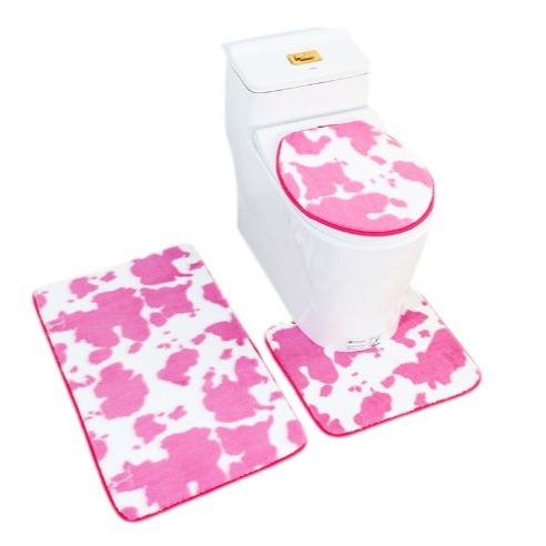 Modern Simple Style Cow Print Toilet Bathroom Three-Piece Combination Carpet Toilet Non-Slip Mat Home Mat Item Picture
