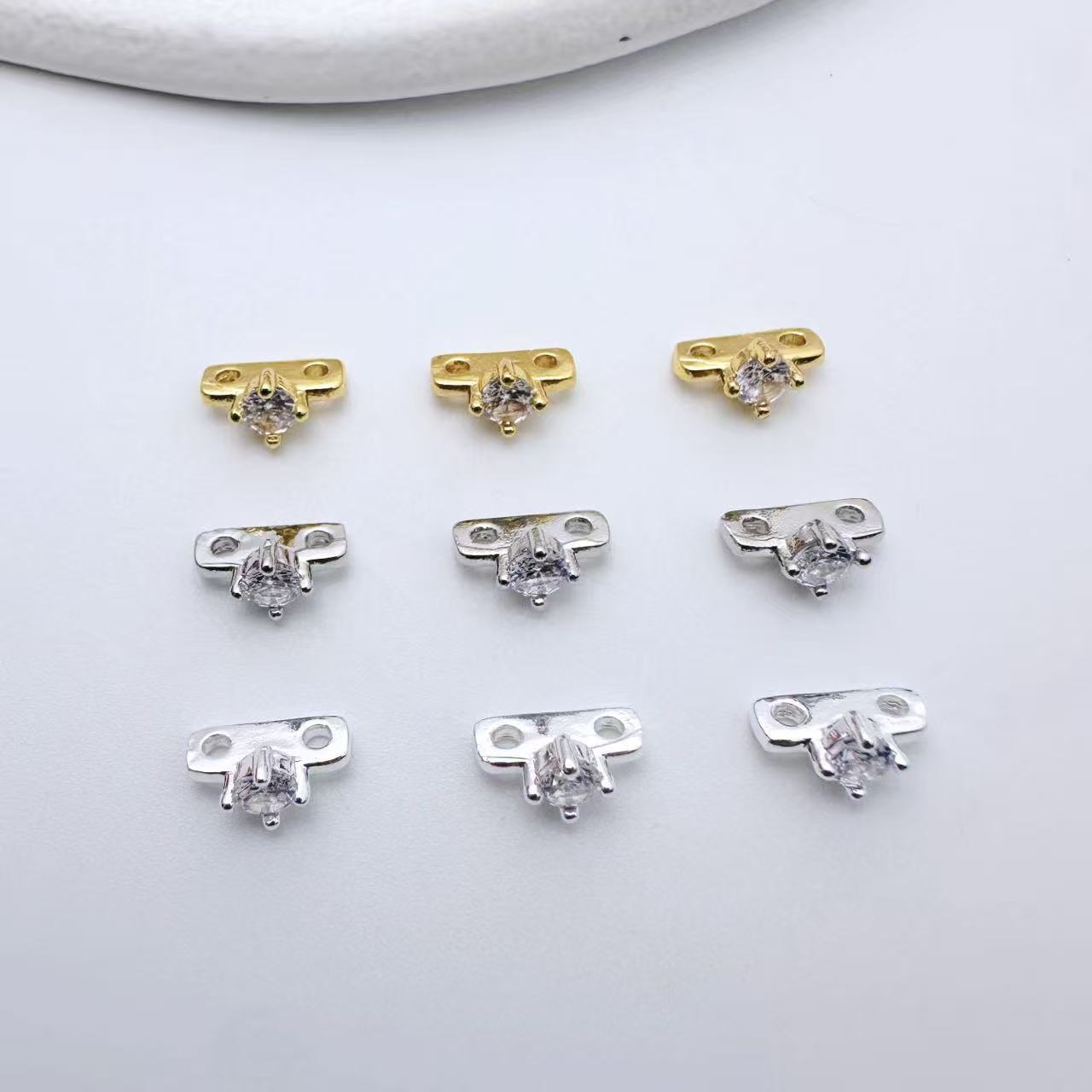 铜镀金高保色镶锆石珍珠项链隔片diy手作手链手串项链饰品配件