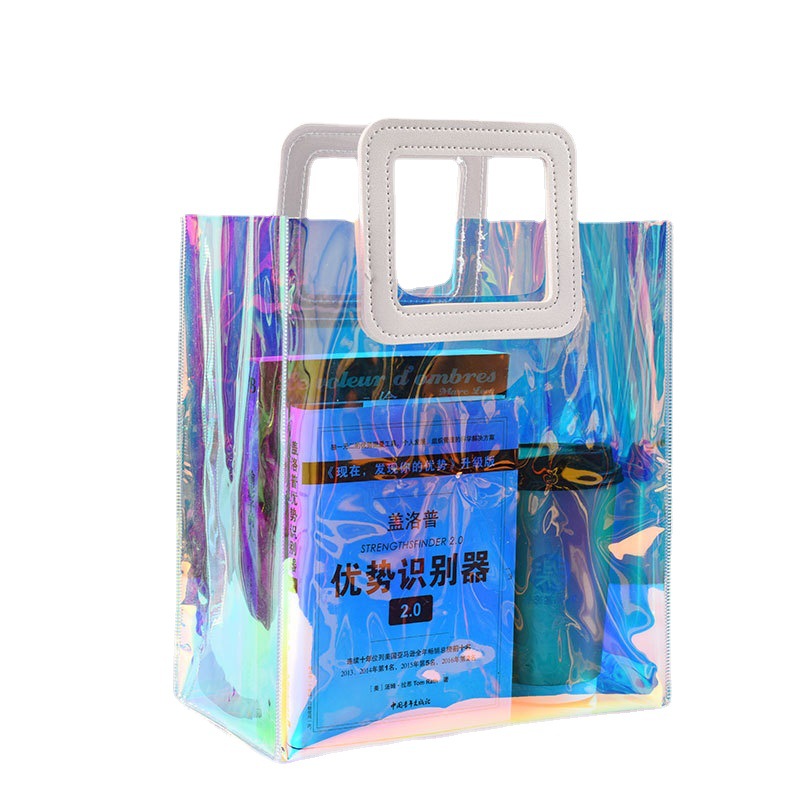 Transparent jelly colorful gift, iride-colored laser handbag, custom-made logo, fashionable street style, PVC single-shoulder backpack bag Item Picture