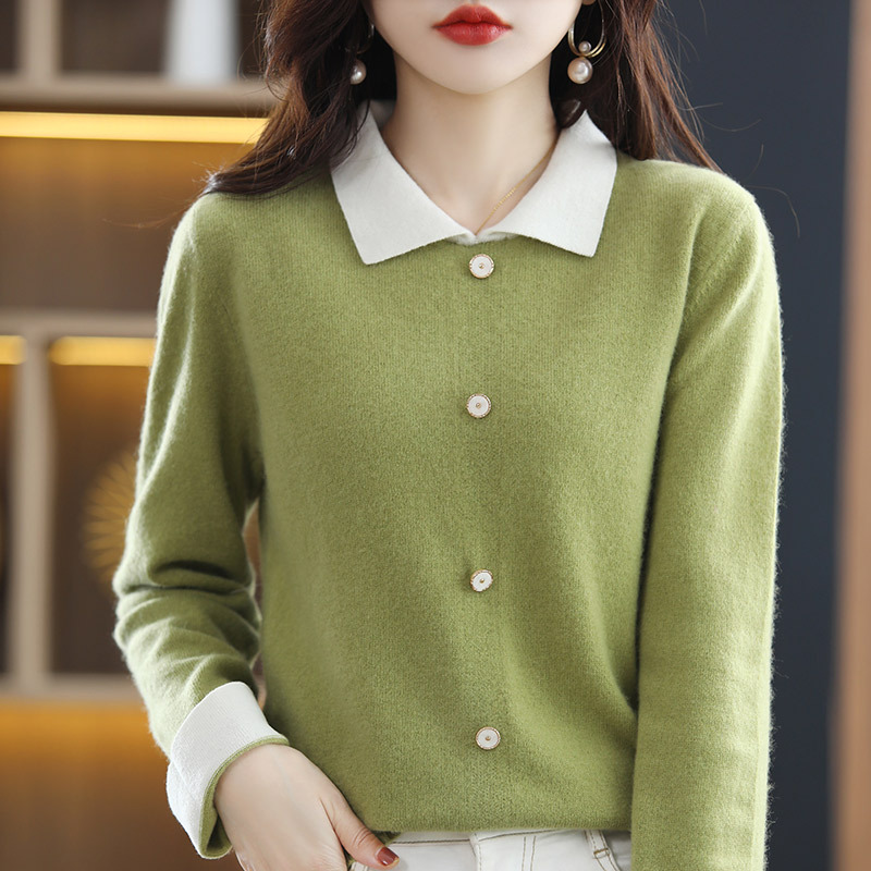 2023 Spring And Autumn New Solid Color Knitted Cardigan Poio Collar Single Breasted Loose Sweater Women Soft Waxy Short Coat