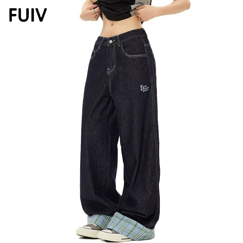 FUIV 港风潮男夏季新款2024个性字母牛仔裤嘻哈ins潮高街潮流痞帅