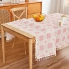Wholesale of pink checkered heart-shaped printed fabric rectangular household anti-slip tablecloth with tassel dust-proof tablecloth details Picture