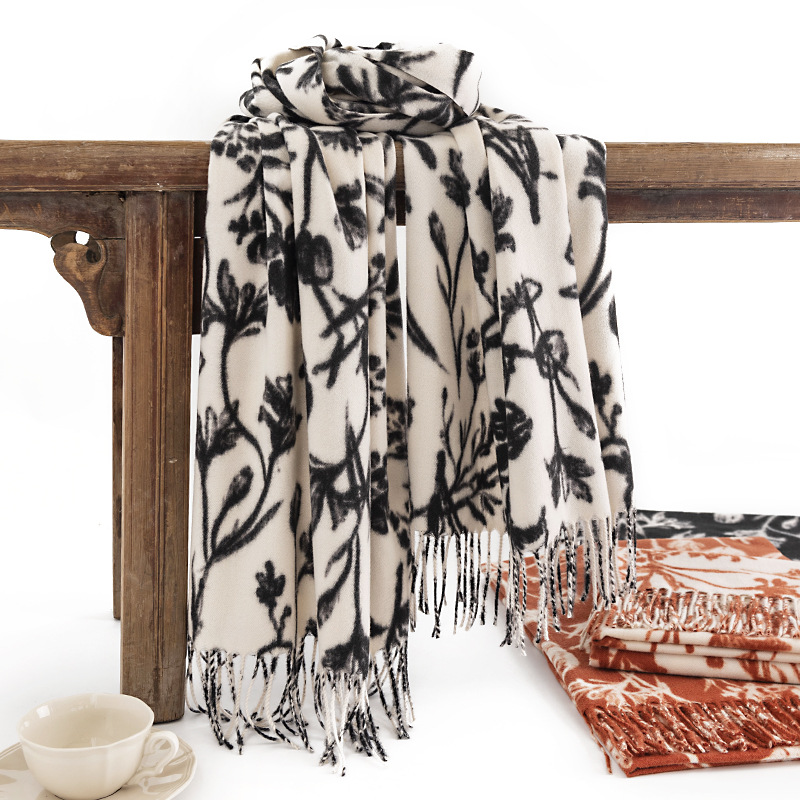 New Imitation Cashmere Scarf Female Cream Sweet Sister Wind Autumn And Winter Printed Scarf Korean Version Korean Neck Network Red Shawl details Picture