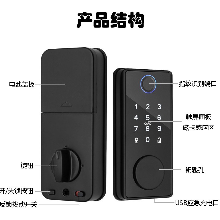 Fingerprint lock, cross-border lock, wooden door, card swiping, electronic password, graffiti, WiFi, smart lock, all lock manufacturer wholesale Item Picture
