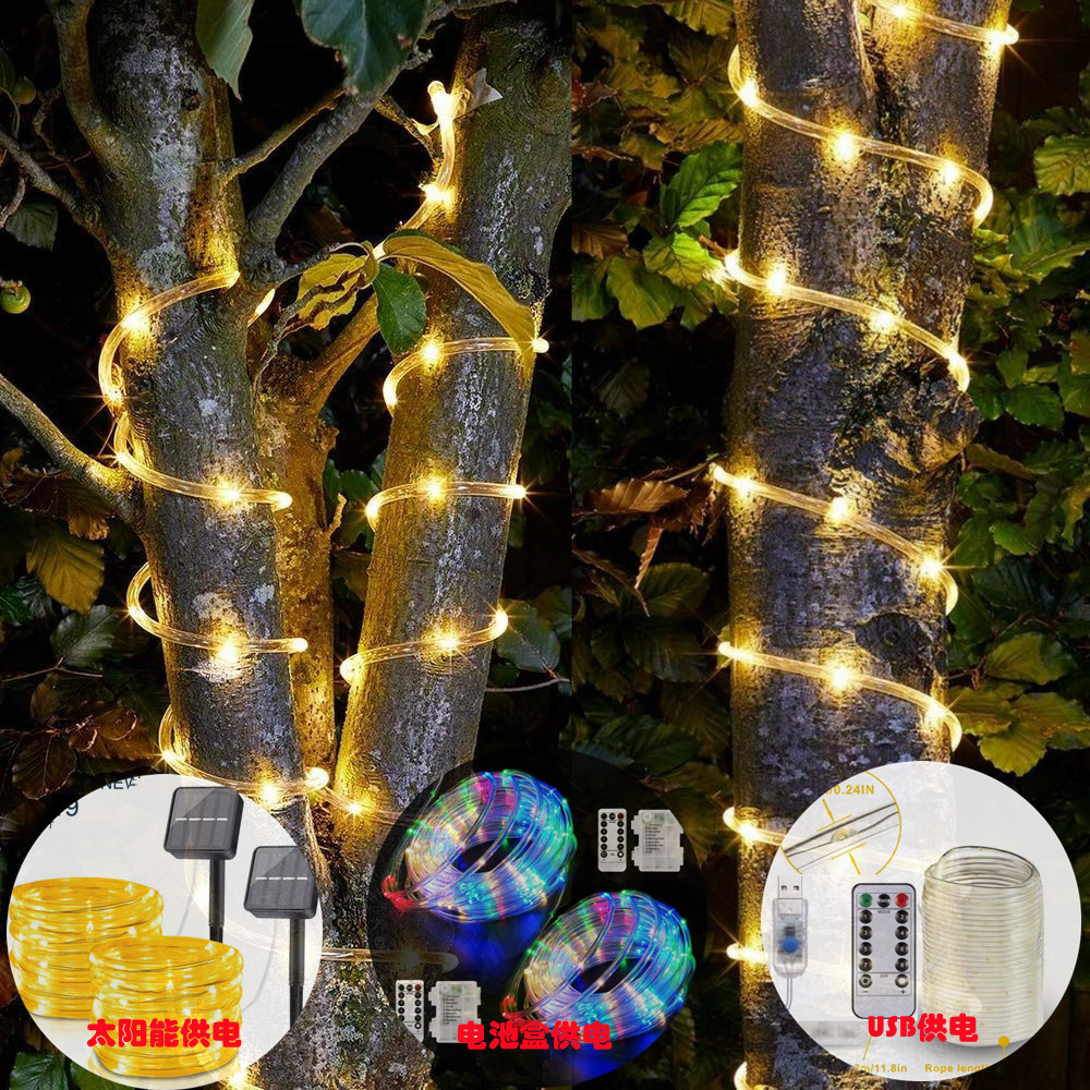 Best-selling solar tube light strings, battery boxes, round tube light strings, courtyard and garden waterproof rope light strings on Amazon e-commerce