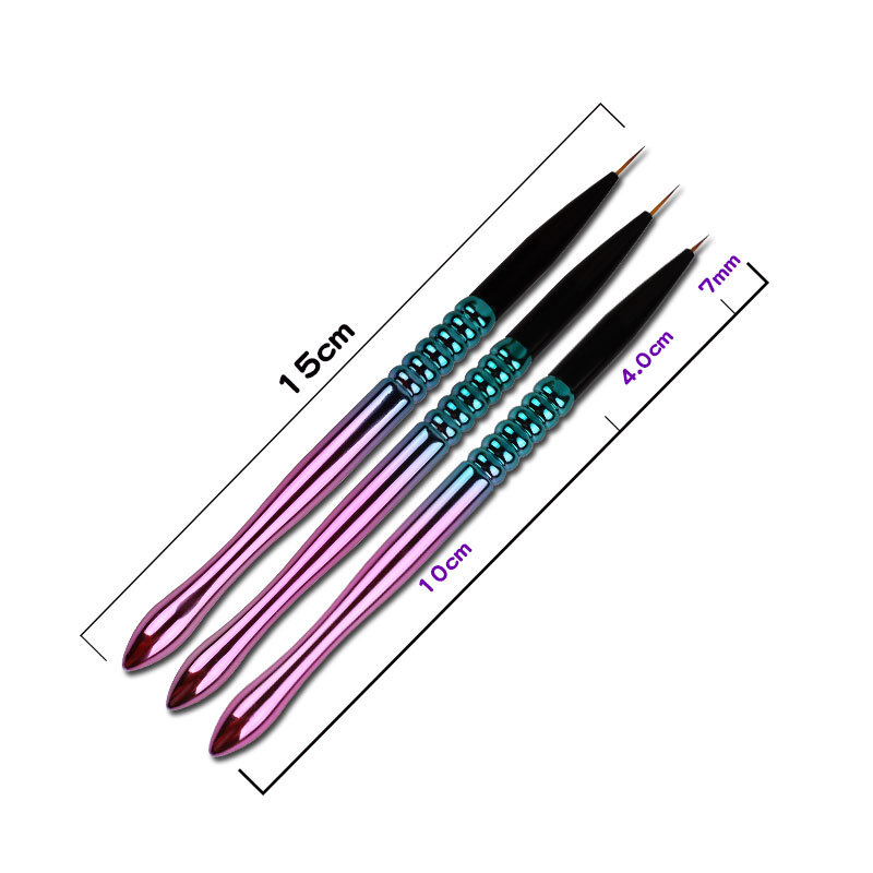 shanilak nail art brush set of 3 pieces, outlining pen, electroplated gradient rod and carved nail art brush Specification image