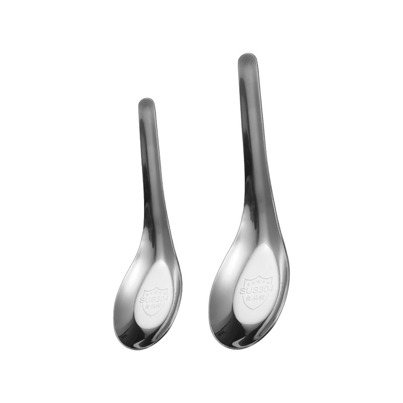 304 Stainless Steel Spoon Chinese Flat Spoon Thickened Household Adult Children Tableware Soup Spoon Mixing Spoon Printing Logo Item Picture