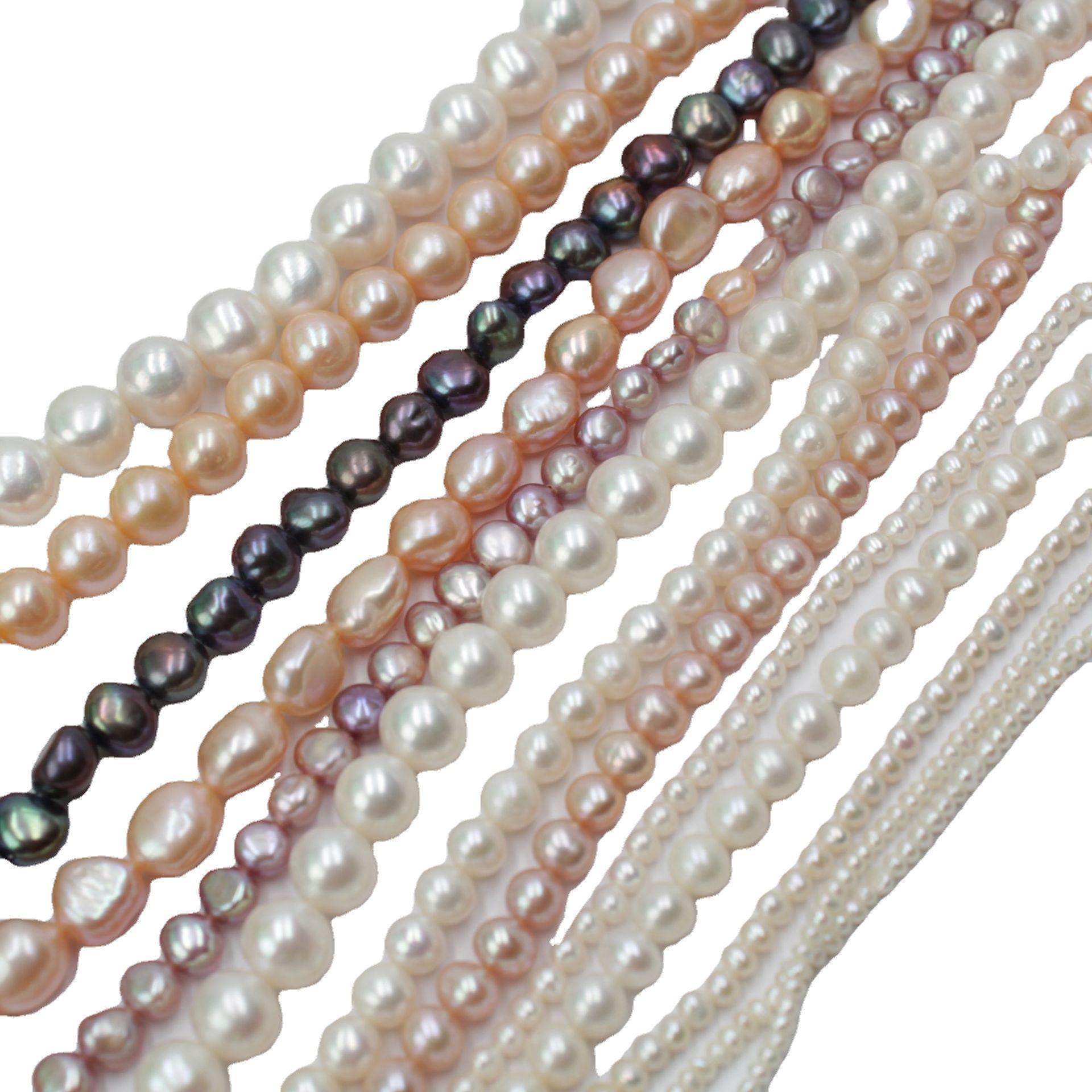 天然淡水珍珠/鸡蛋形珍珠/手工串珠项链材料白底实物图