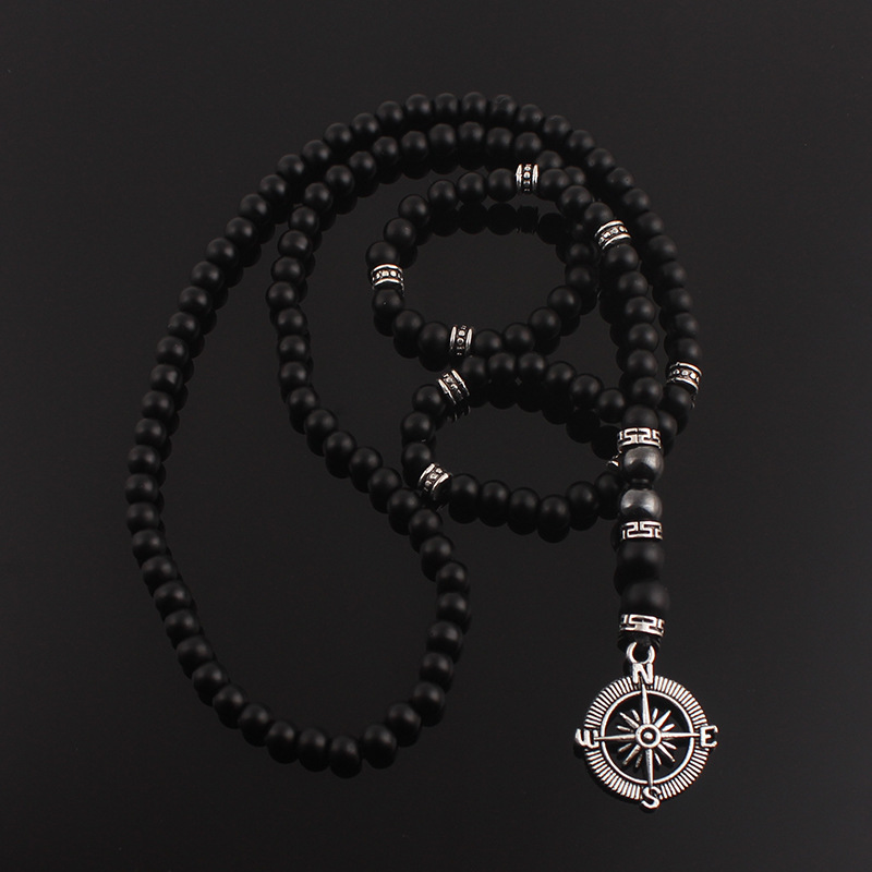New cross-border supply product, matte black agate alloy compass pendant necklace, simple and classic yoga necklace Specification image