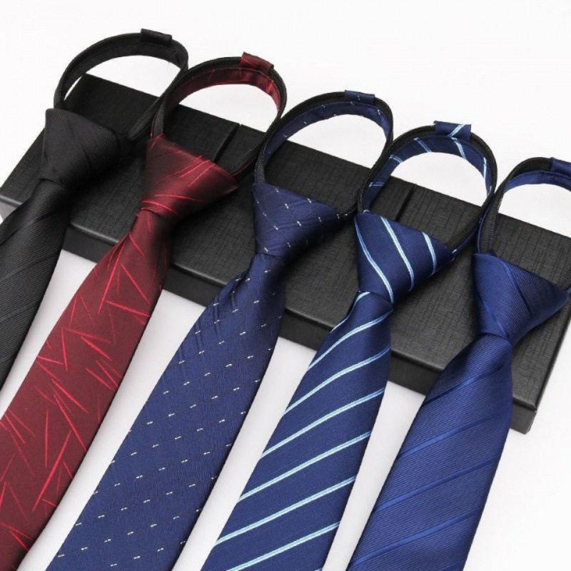 Striped Tie Zipper Female Groom Wedding Blue Fine Black Lazy People Do Not Play An Easy Pull Men's Business Dress Item Picture