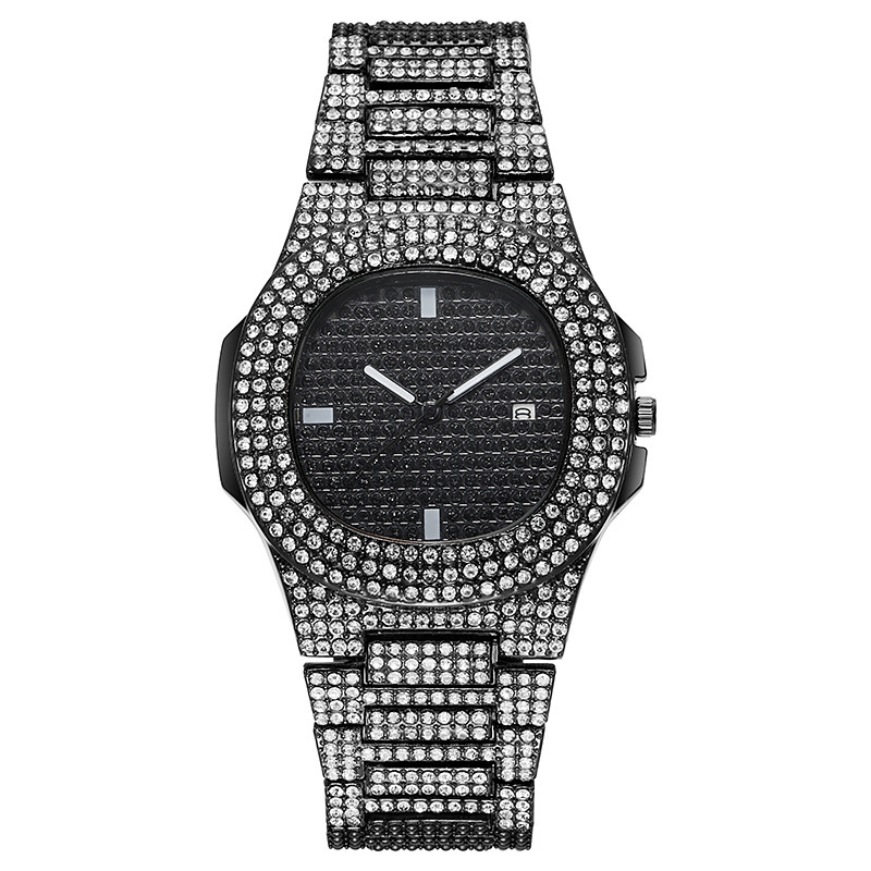 European and American hip-hop starry sky fashion men's and women's watches, men's square large gold watch, fashionable and trendy steel band quartz watch Specification image