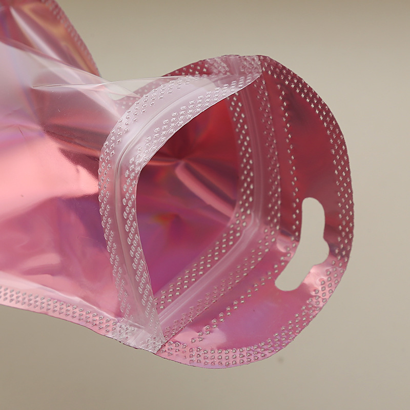Available Semi-Transparent Flash Ziplock Bag Pink Laser Plastic Nail Makeup Tools Packaging Lock Pocket Application Scenario