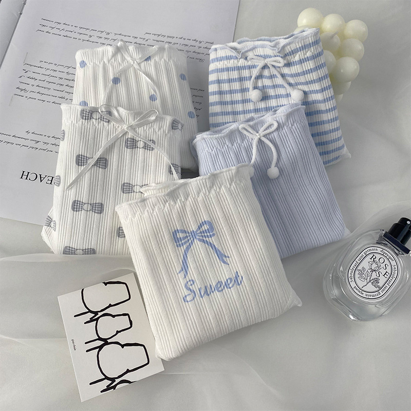 Original sea salt blue wind chime threaded underwear for women, pure cotton crotch, waist bag and hip, student and girl triangle pants for summer wholesale Application Scenario