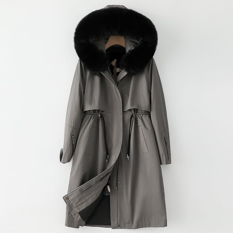 Mink Fur Liner Pie Overcome 2022 new Fox fur collar detachable winter fur coat for women medium length