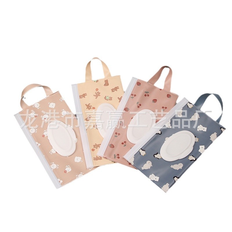 In-stock EVA hand-held wet tissue bags, pull-out flip-top makeup remover cotton bags, hand-held rope car hanging bags Item Picture