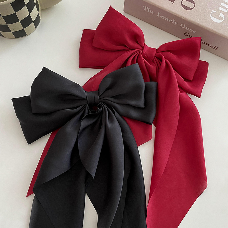 Wholesale of oversized red bow headwear with a large ribbon, a feminine and trendy hairpin at the back of the head, spring hairpin and hair accessory Specification image