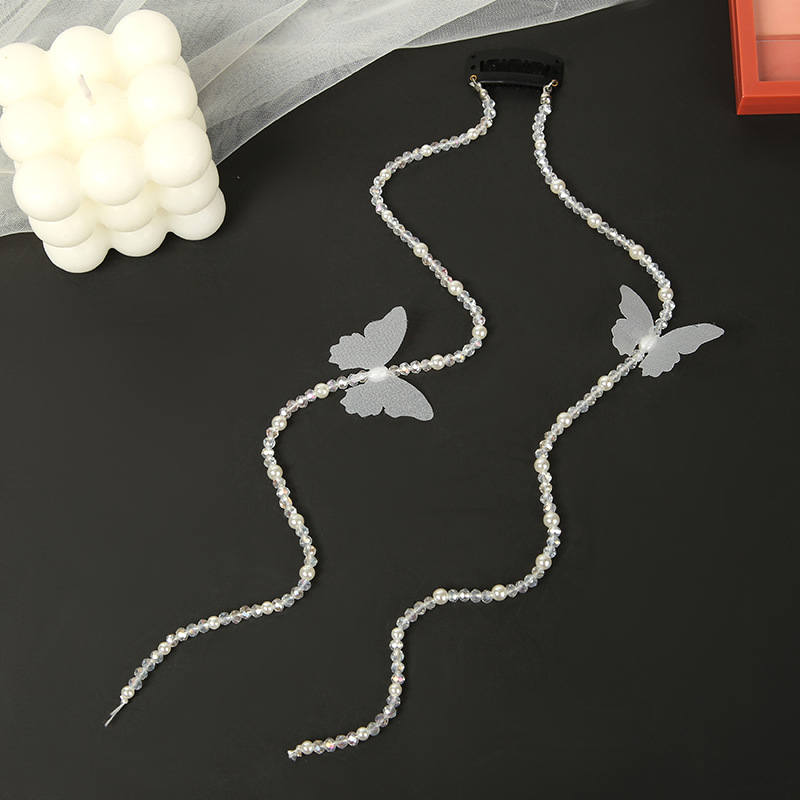 New pearl hair band, dual-purpose ribbon hair accessory, white lace long ribbon braided hair band, butterfly headwear manufacturer wholesale