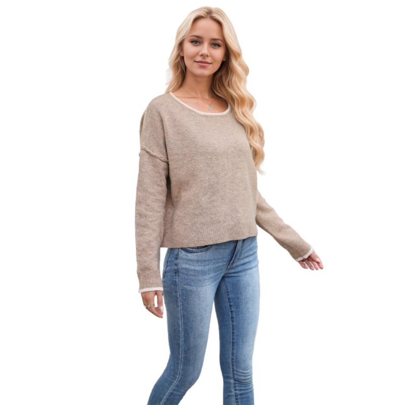 The new European and American women's clothing is a cross-border bestseller for autumn and winter. It features a round-neck color-blocked knitted sweater and a loose and versatile pullover sweater for 2025 Item Picture