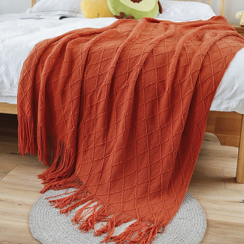 Sofa Blanket Cover Blanket Nordic Style Blanket Nap Nap Blanket Bed Tail Knitting Line Fringe Solid Color Blanket Wholesale Application Scenario