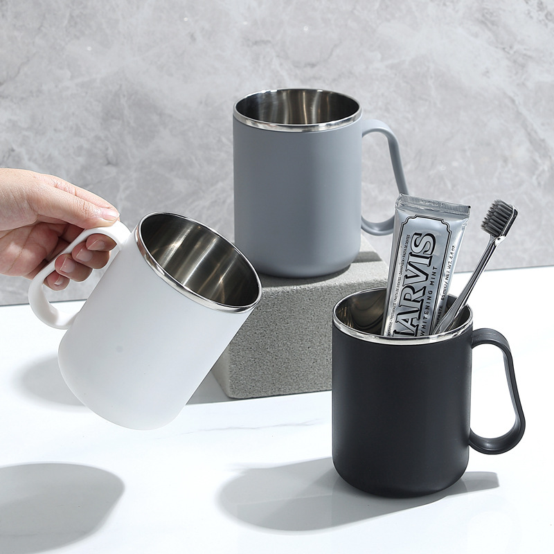 304 stainless steel tooth cup Portable double-deck washing cup for student dormitories Toothbrush cup for couples mouthwash cup with handle details Picture