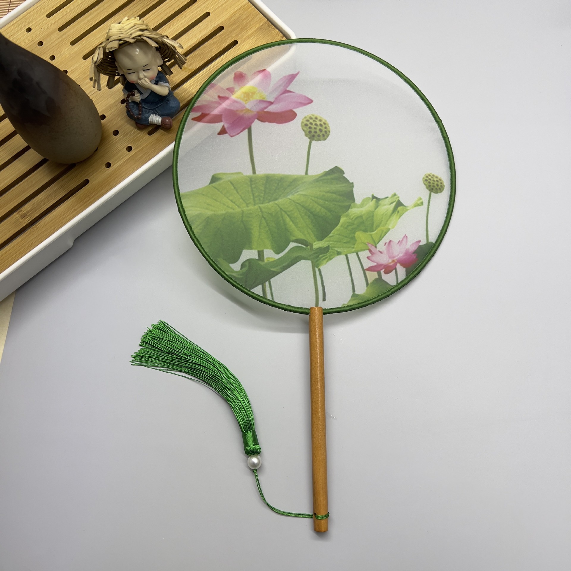Semi-transparent thousand-mile landscape painting round fan, Children's Day dance fan, ancient-style fan wholesale, Hanfu cheongsam, Chinese-style round fan Specification image