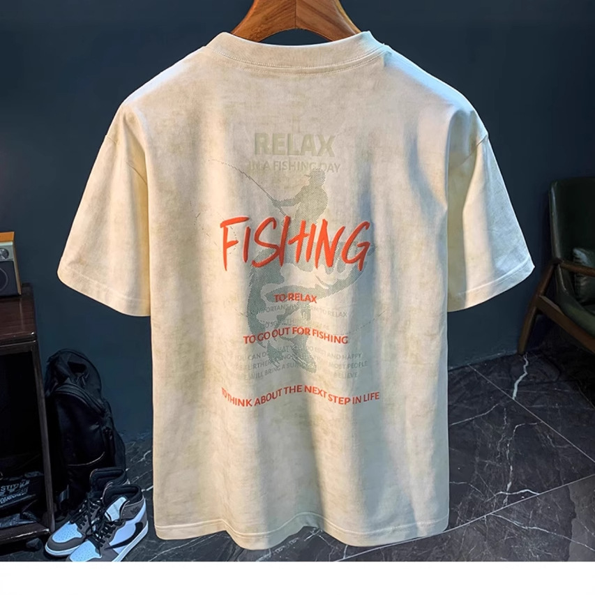 Muestra o imagen personalizada kazajstán tendencia estampado verano top camiseta casual caída hombro media manga ropa de hombre Specification image