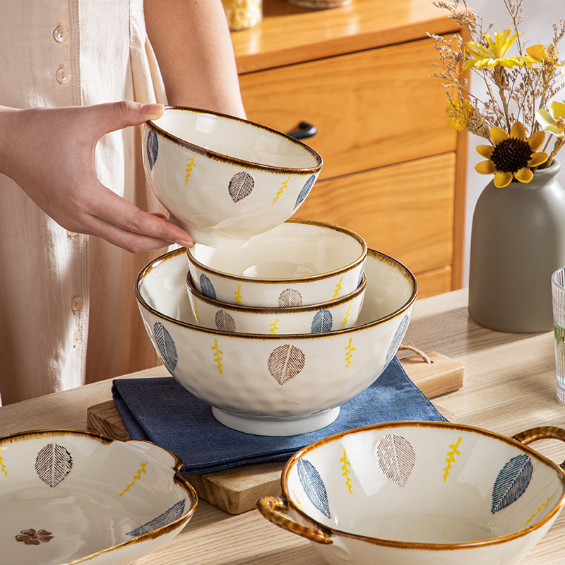 日式复古餐具碗碟套装家用陶瓷创意盘子轻奢高颜值碗盘餐具批发详情图3