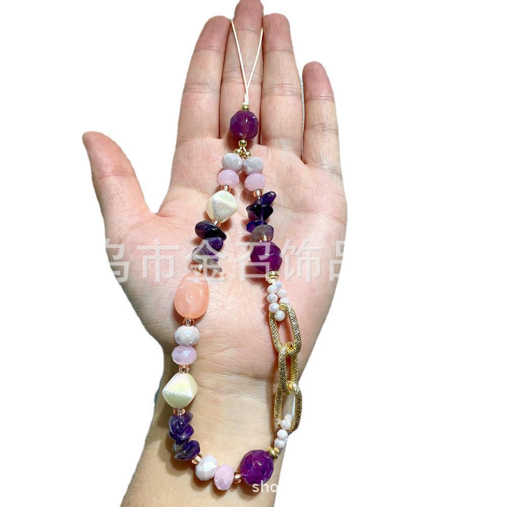 European and American natural agate stone mobile phone chains, crystal beads, mobile phone pendant chains, hanging ornaments, chains, mobile phone pendants, hanging ropes Item Picture