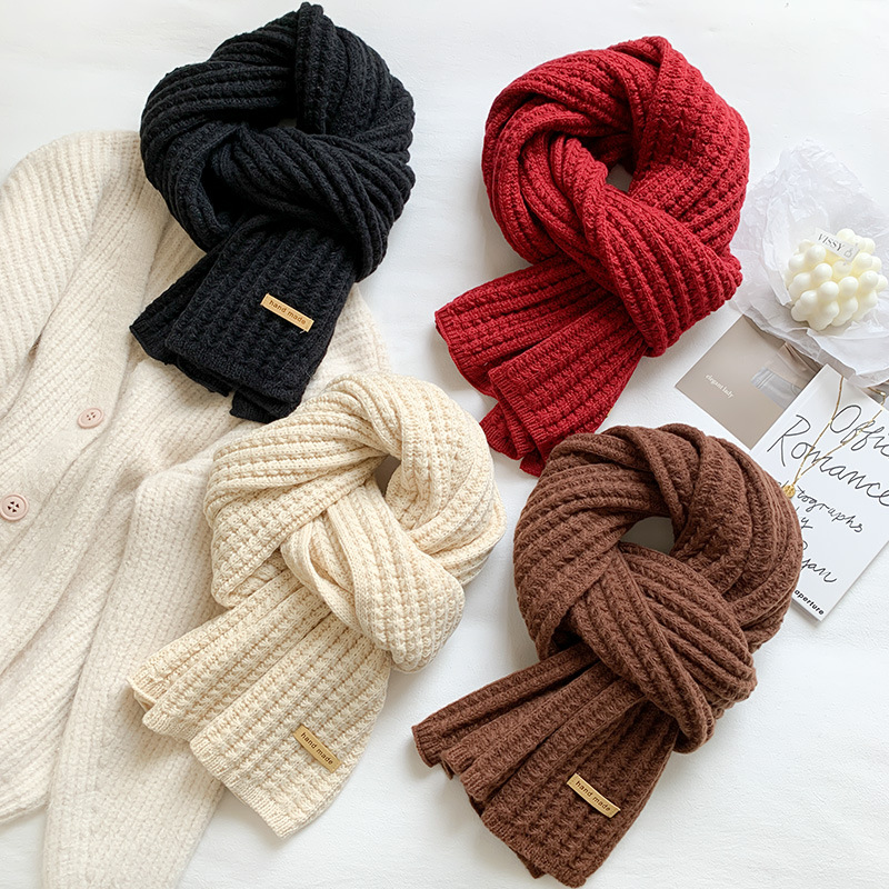 All Korean Knitted Red Scarf Female Autumn And Winter Ins Tide Student Couple Thickened Warm Coarse Wool Line Neck