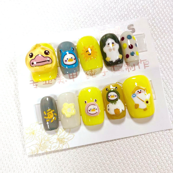 纯手工穿戴甲成品假指甲贴片果冻胶10片猫眼晕染彩绘短短梯s号详情12