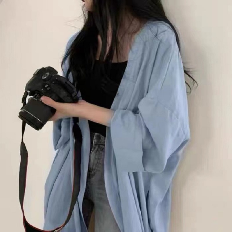 Summer Korean Version Of Loose Long Sleeve Cardigan Coat Blouse Southeast Asian Women's Solid Color Thin Windbreaker Sunscreen Clothes Women Specification drawing