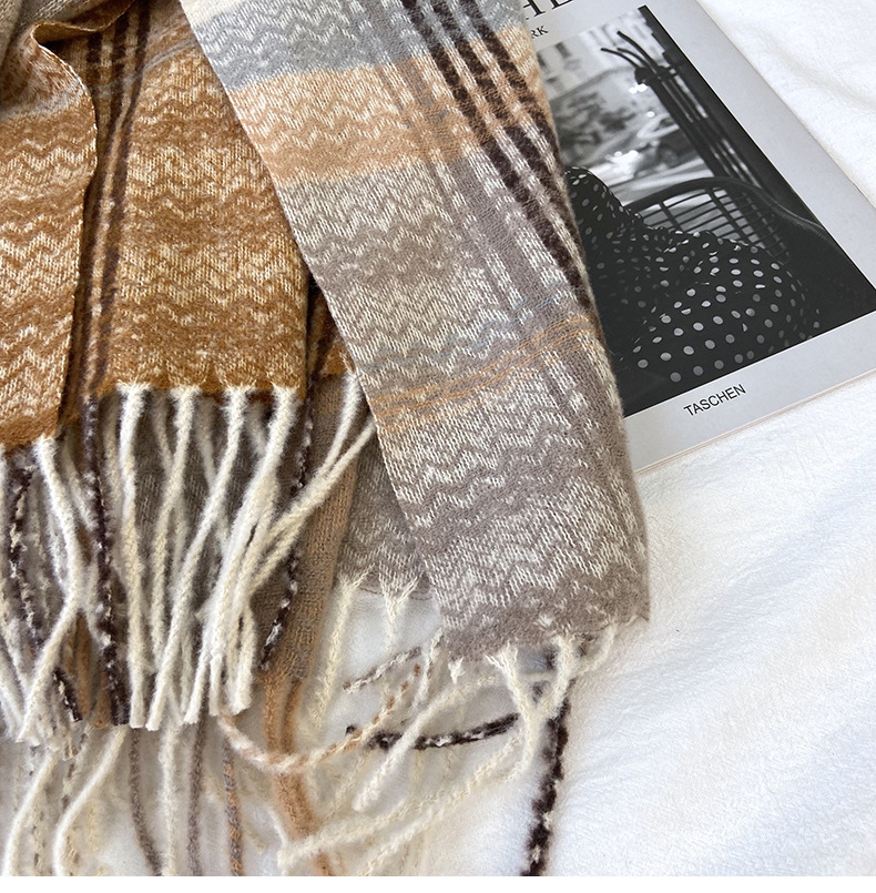 围巾女秋冬季跨境高级感仿羊绒格子流苏披肩学生加厚保暖围脖批发详情14